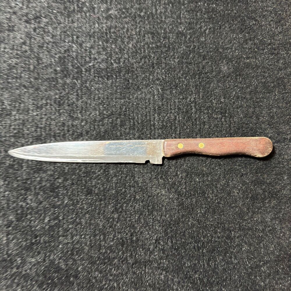 Vintage Ekco Eternal Stainless Steel Utility Knife Wood Handle Brass Rivets USA